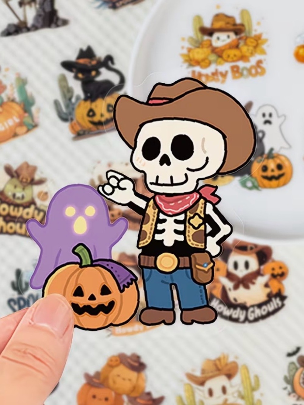 56 Western Halloween Stickers Cowboys & Cowgirls Cactus Pumpkins Ghost Boots - Picture 6 of 16